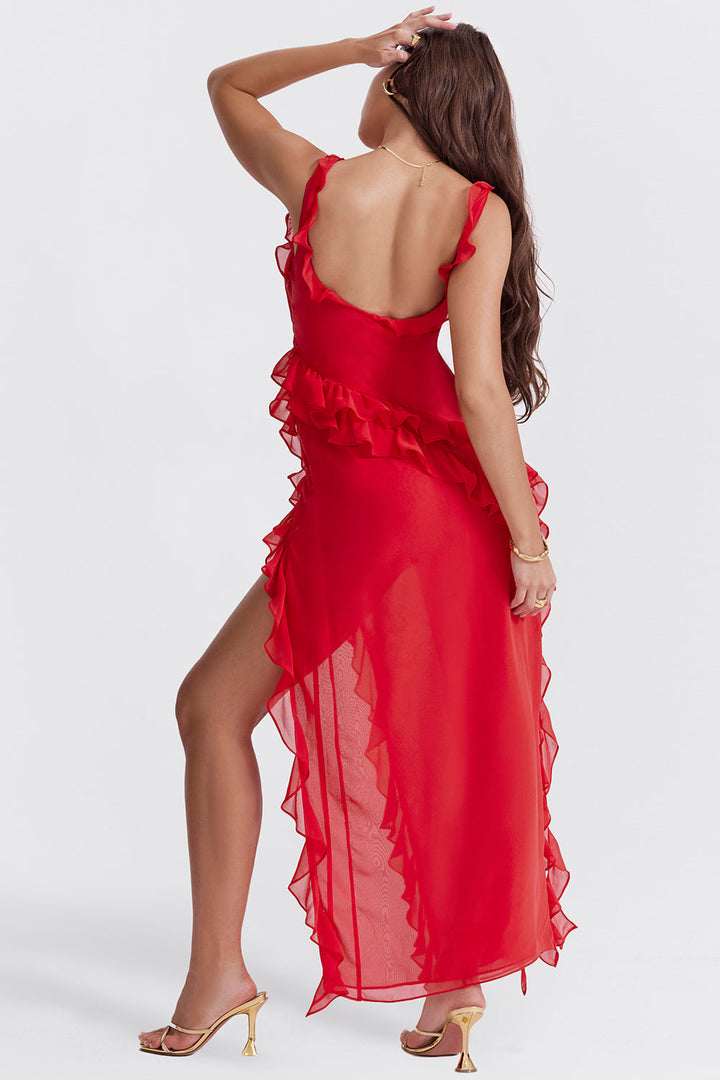 Zomerse Comfortabele Jurk Met Chic Silhouet En Elegant-Zomer Jurken-Calora-Bruin-4 - 6 (XS)-Calora