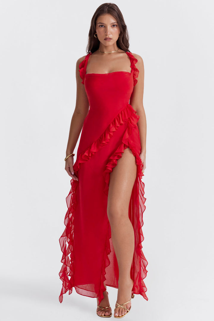 Zomerse Comfortabele Jurk Met Chic Silhouet En Elegant-Zomer Jurken-Calora-Rood-4 - 6 (XS)-Calora