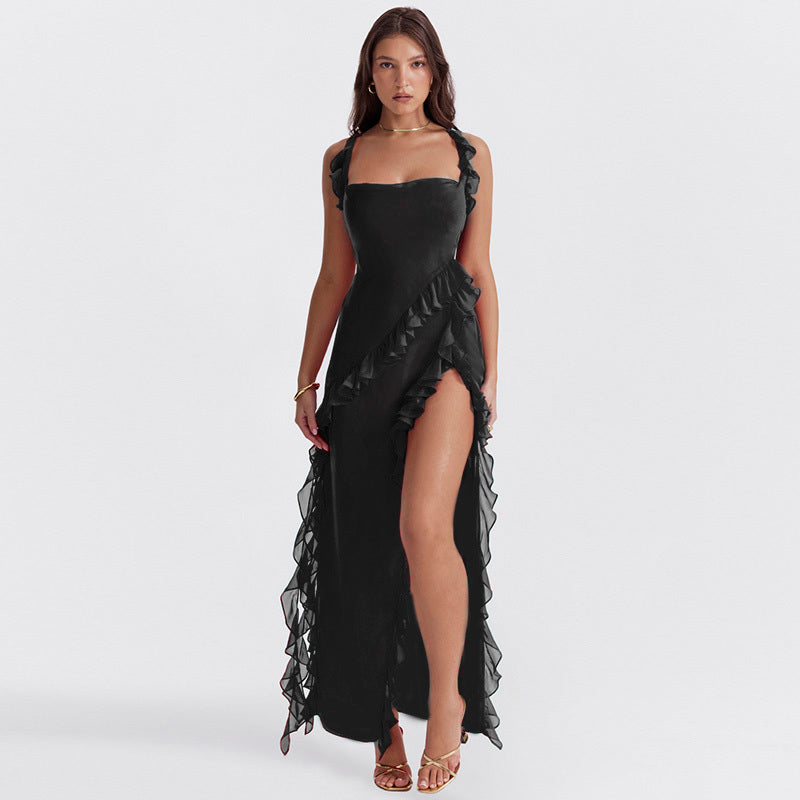 Zomerse Comfortabele Jurk Met Chic Silhouet En Elegant-Zomer Jurken-Calora-Zwart-4 - 6 (XS)-Calora