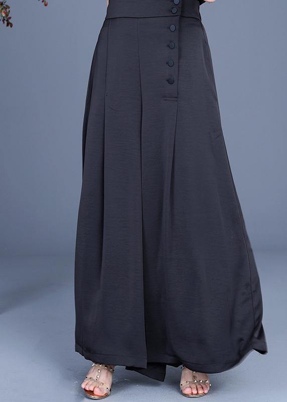 CALORA_ Zwarte knoop wijde pijpen broek zomer