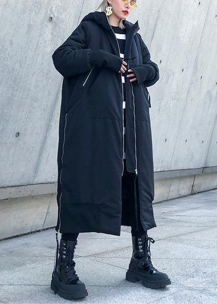 CALORA_ Zwarte Winterjas Parka oversized met capuchon en ritssluiting