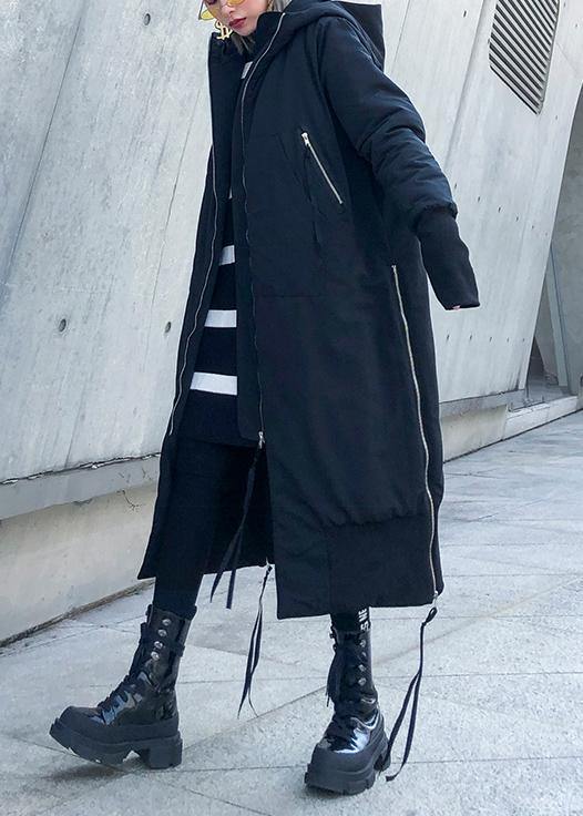 CALORA_ Zwarte Winterjas Parka oversized met capuchon en ritssluiting