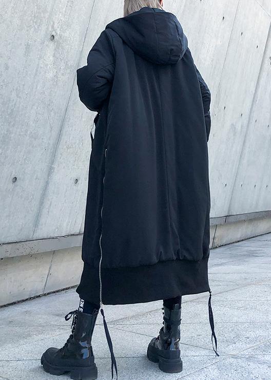CALORA_ Zwarte Winterjas Parka oversized met capuchon en ritssluiting