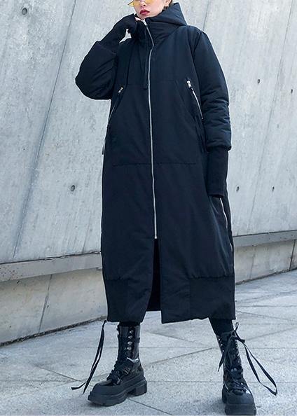 CALORA_ Zwarte Winterjas Parka oversized met capuchon en ritssluiting