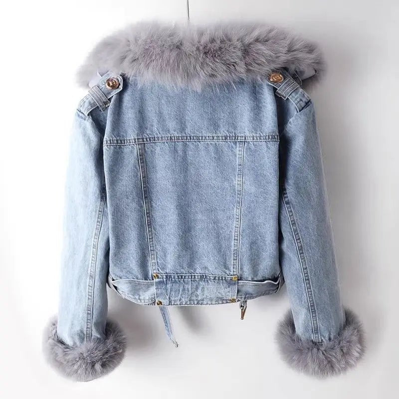 Aya | Denim Winter Jas met Bontkraag-Zomer Jassen-Calora-Lichtblauw-XS-Calora