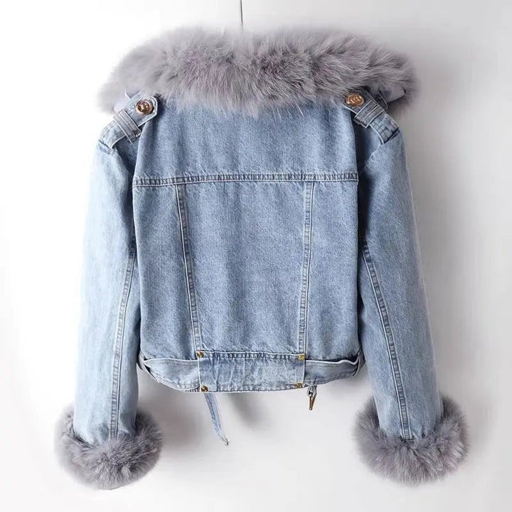 Aya | Denim Winter Jas met Bontkraag-Zomer Jassen-Calora-Lichtblauw-XS-Calora